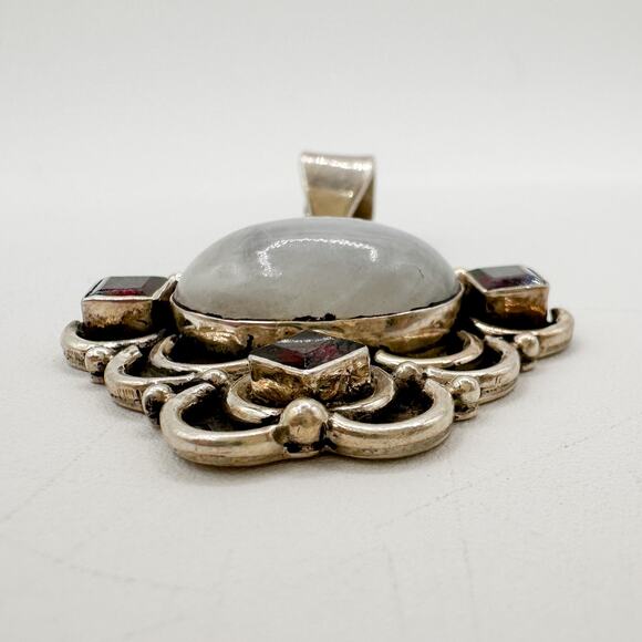Sterling Silver Moonstone Garnet Pendant Vtg Boho Hippie 90s Multi Gemstone - Picture 8 of 13